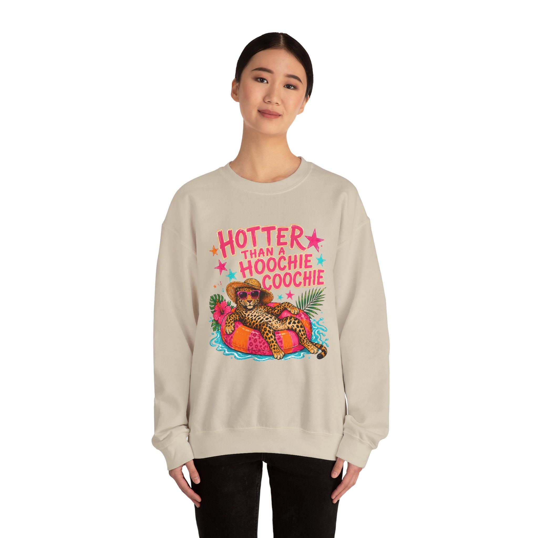 Sweatshirt - "Hotter Than a Hoochie Coochie" Leopard Pool Float Crewneck
