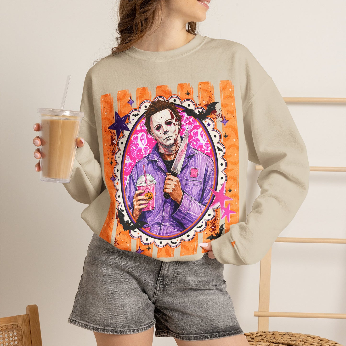 Horror Portrait Crewneck Sweatshirt — Retro Masked Slasher Design