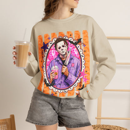 Horror Portrait Crewneck Sweatshirt — Retro Masked Slasher Design