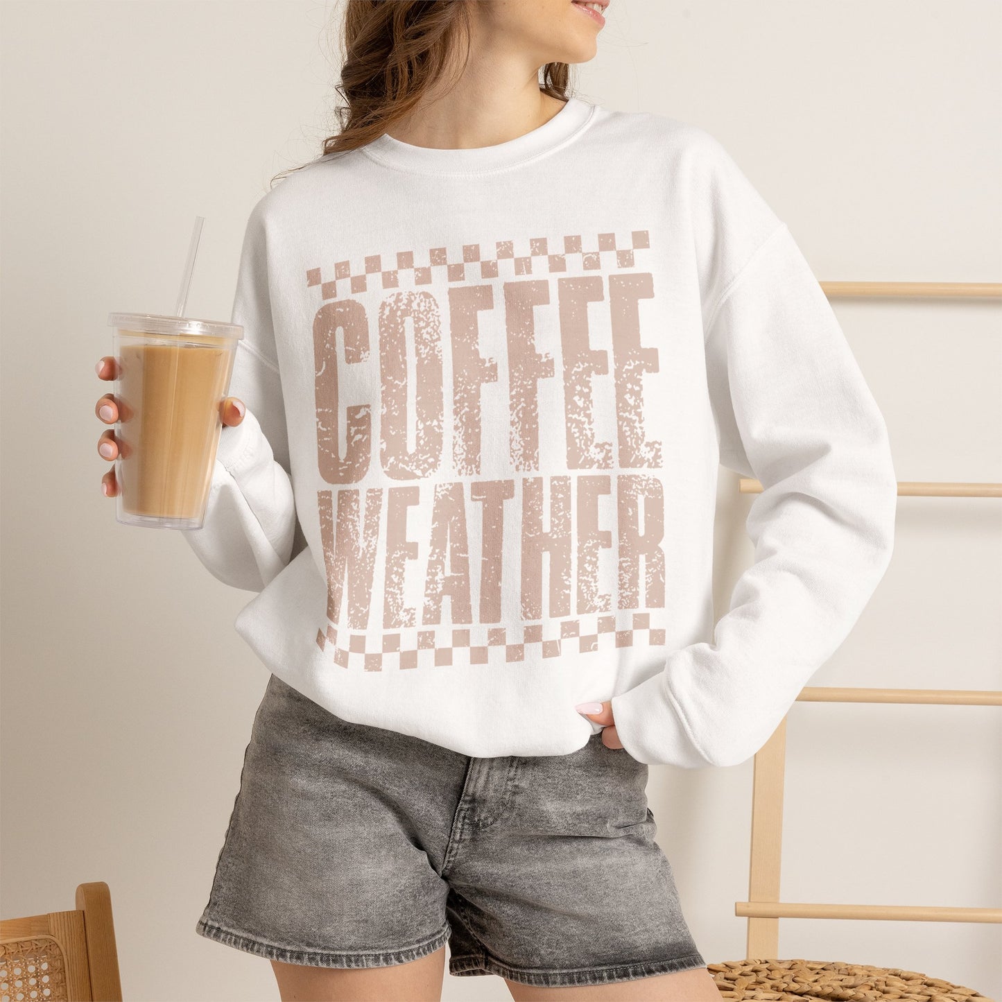 Coffee Weather Crewneck Sweatshirt — Vintage Coffee Vibe Cozy Pullover