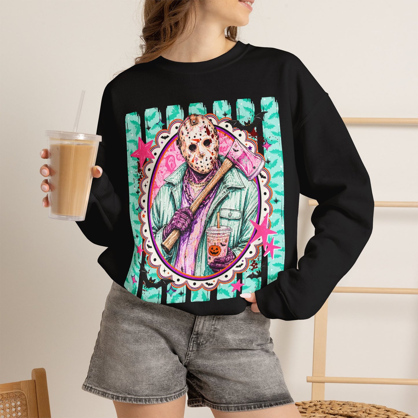 Crewneck Sweatshirt — Retro Jason Voorhees Portrait Graphic