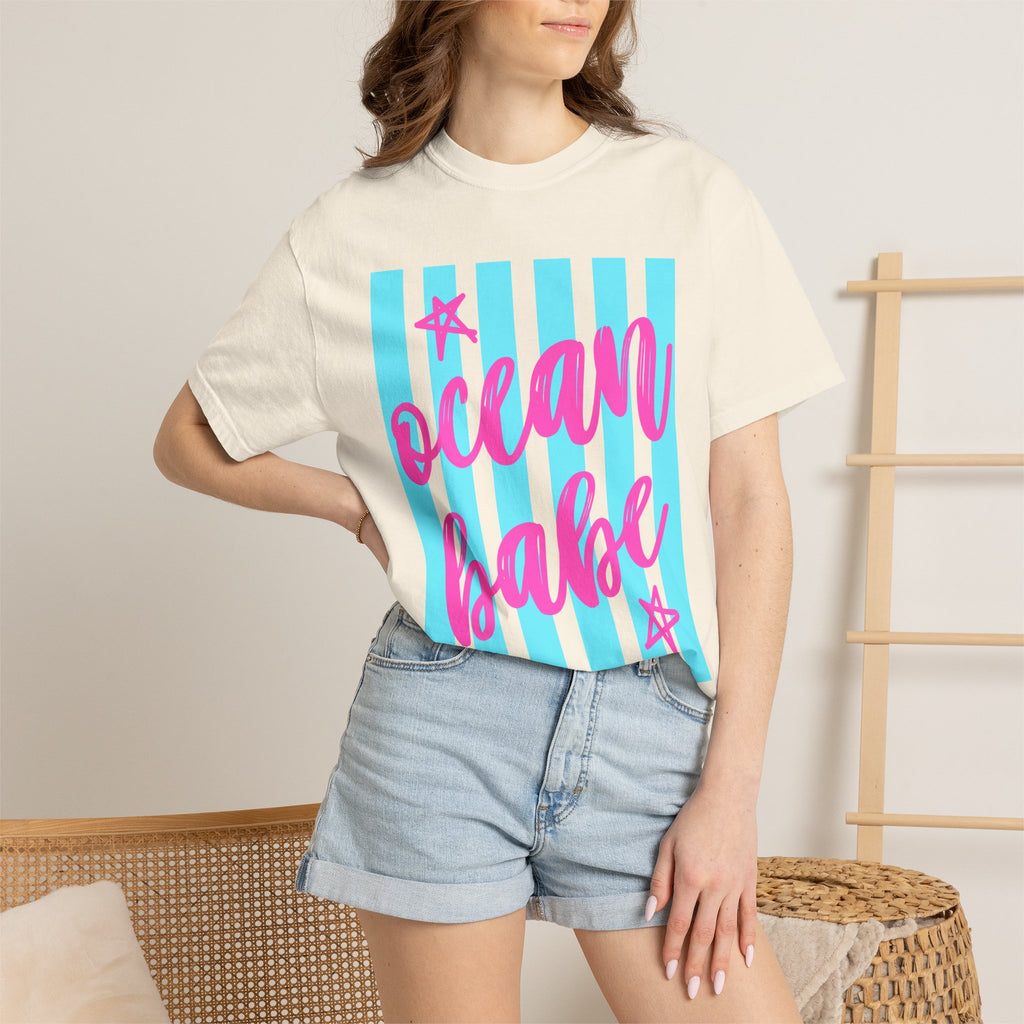 Ocean Babe T-Shirt — Retro Striped Beach Graphic Tee