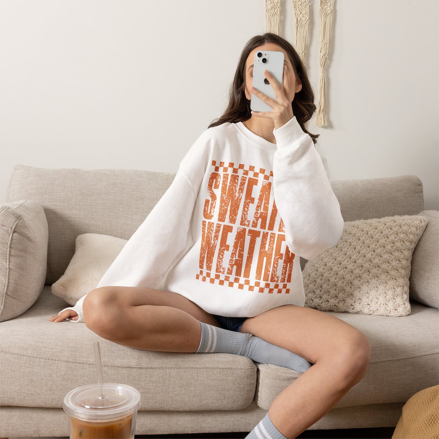 Sweater Weather Crewneck Sweatshirt — Retro Orange Fall Graphic