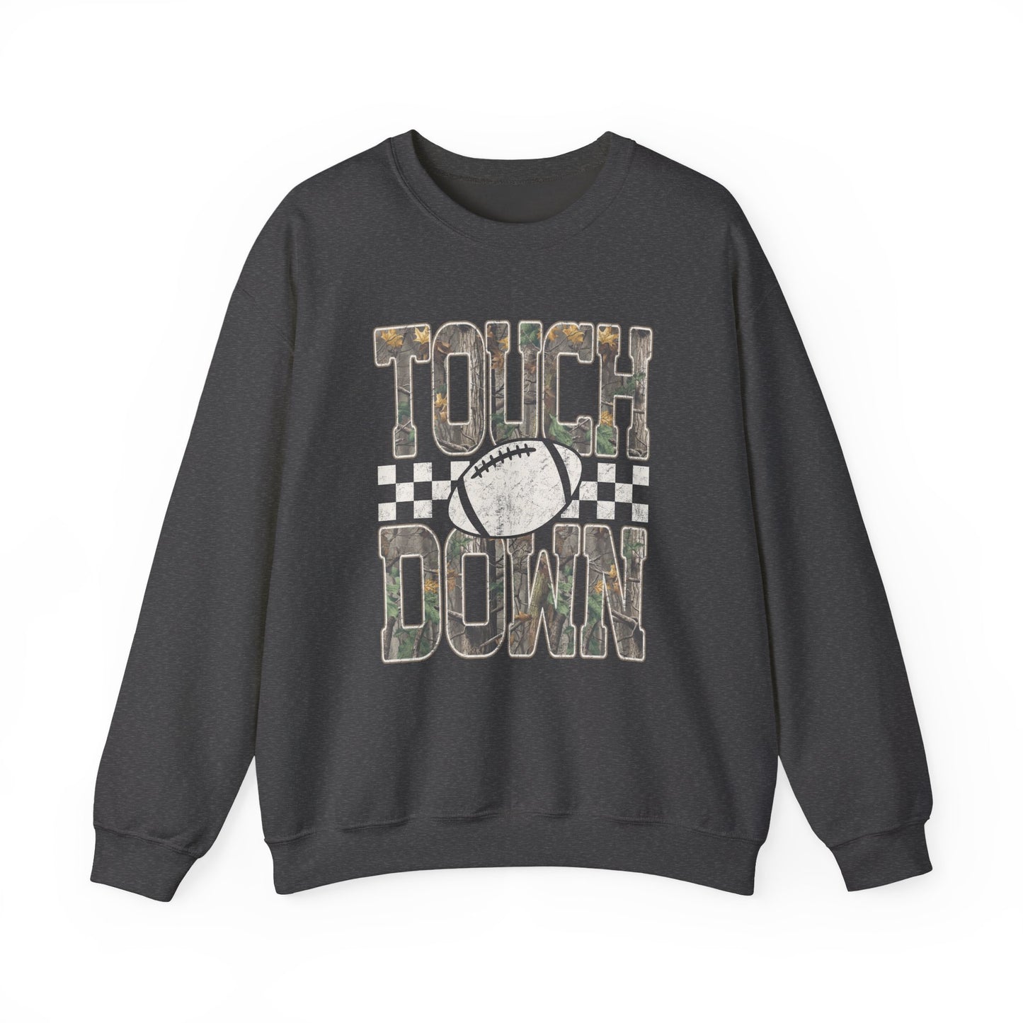 Touchdown Football Crewneck Sweatshirt — Vintage Camo Checkerboard
