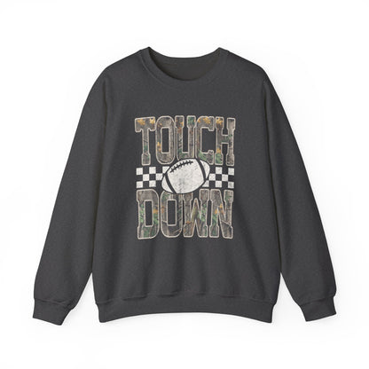 Touchdown Football Crewneck Sweatshirt — Vintage Camo Checkerboard