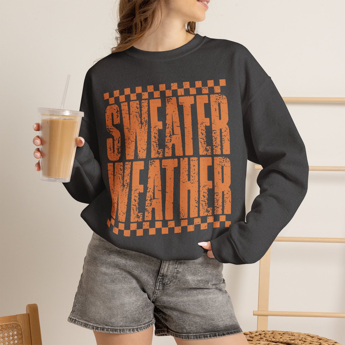 Sweater Weather Crewneck Sweatshirt — Retro Orange Fall Graphic