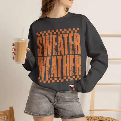Sweater Weather Crewneck Sweatshirt — Retro Orange Fall Graphic