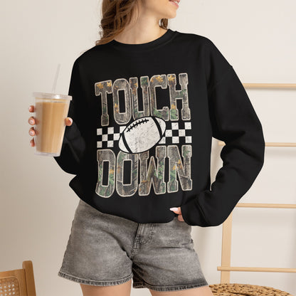Touchdown Football Crewneck Sweatshirt — Vintage Camo Checkerboard