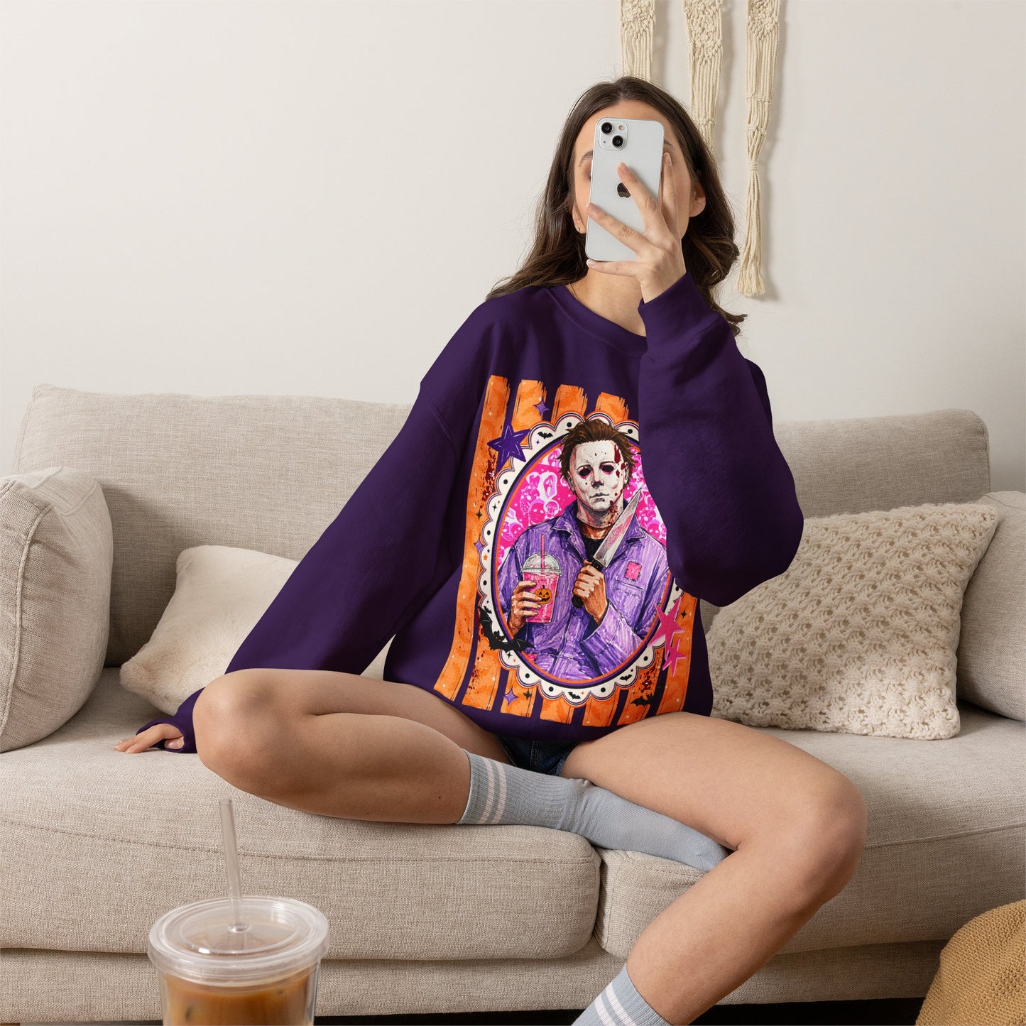 Horror Portrait Crewneck Sweatshirt — Retro Masked Slasher Design