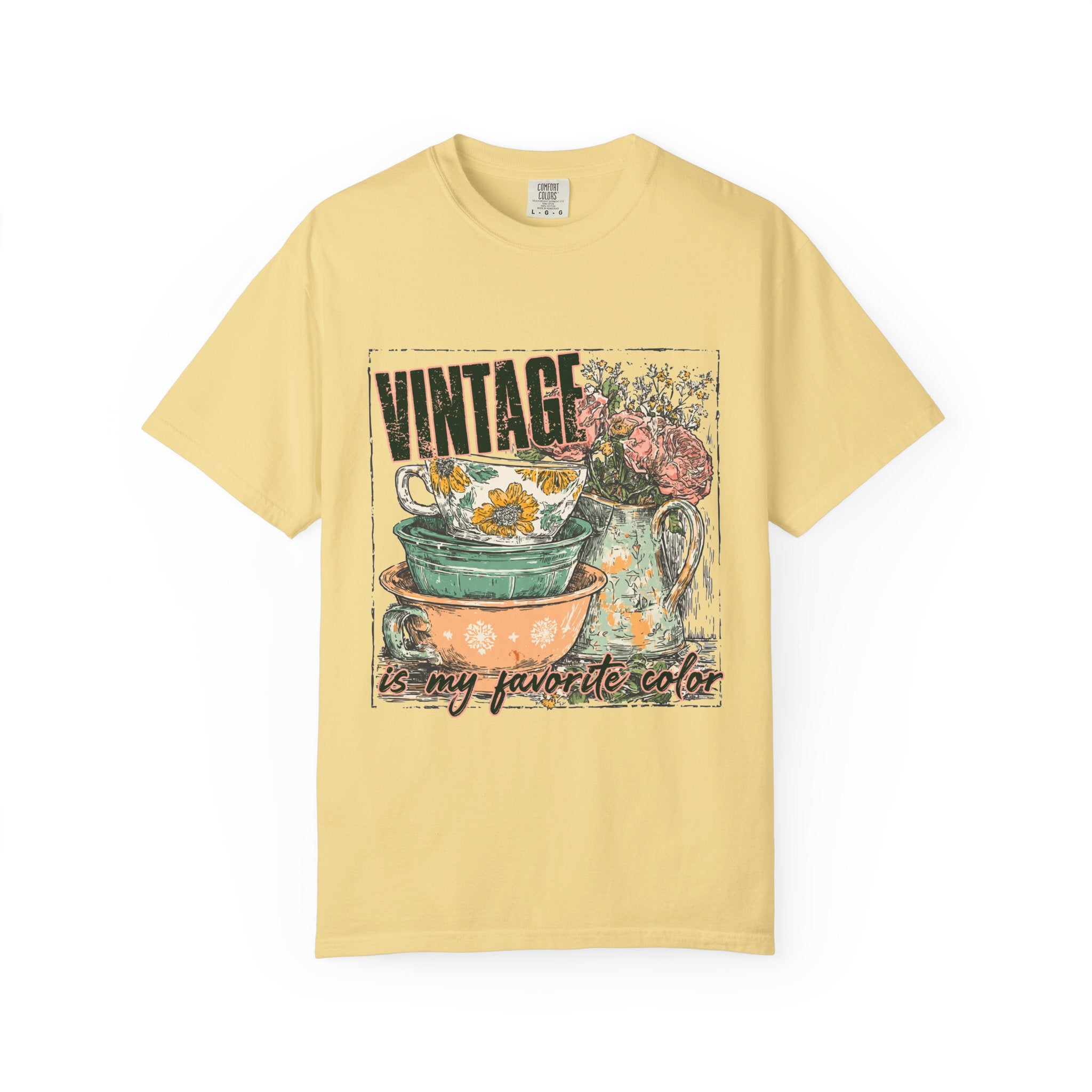 Vintage Teacup T-Shirt — "Vintage is my favorite color" Retro Floral Graphic Tee