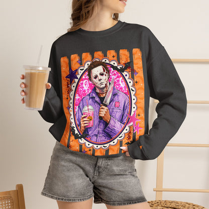 Horror Portrait Crewneck Sweatshirt — Retro Masked Slasher Design