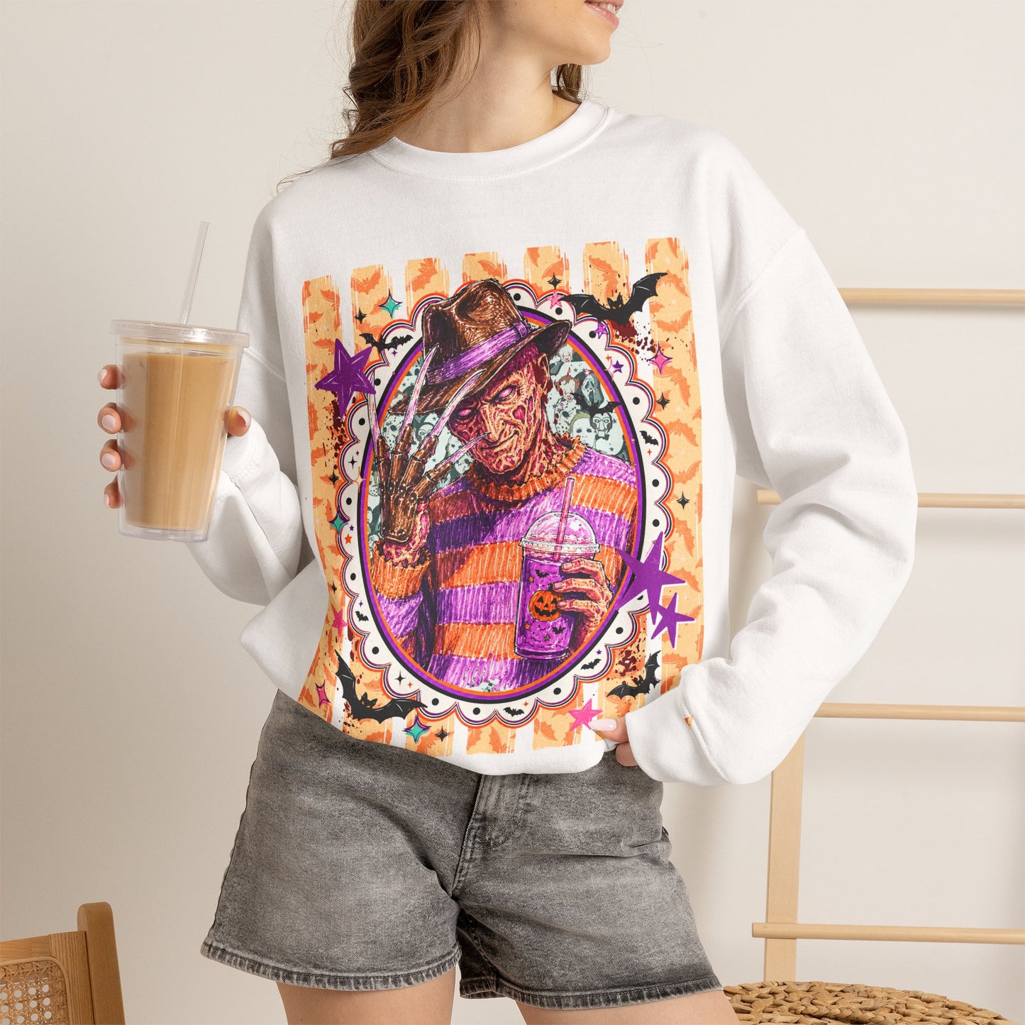 Horror Icon Sweatshirt — Colorful Freddy Krueger Portrait Crewneck