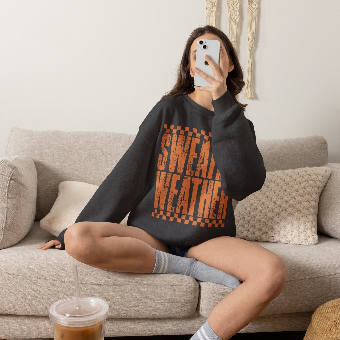Sweater Weather Crewneck Sweatshirt — Retro Orange Fall Graphic