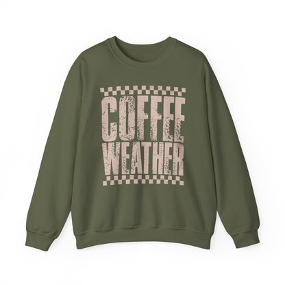 Coffee Weather Crewneck Sweatshirt — Vintage Coffee Vibe Cozy Pullover