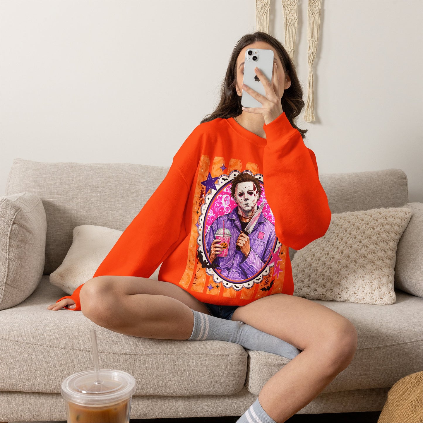 Horror Portrait Crewneck Sweatshirt — Retro Masked Slasher Design