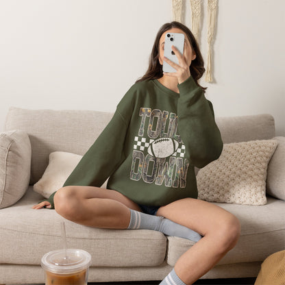Touchdown Football Crewneck Sweatshirt — Vintage Camo Checkerboard