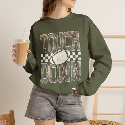 Touchdown Football Crewneck Sweatshirt — Vintage Camo Checkerboard
