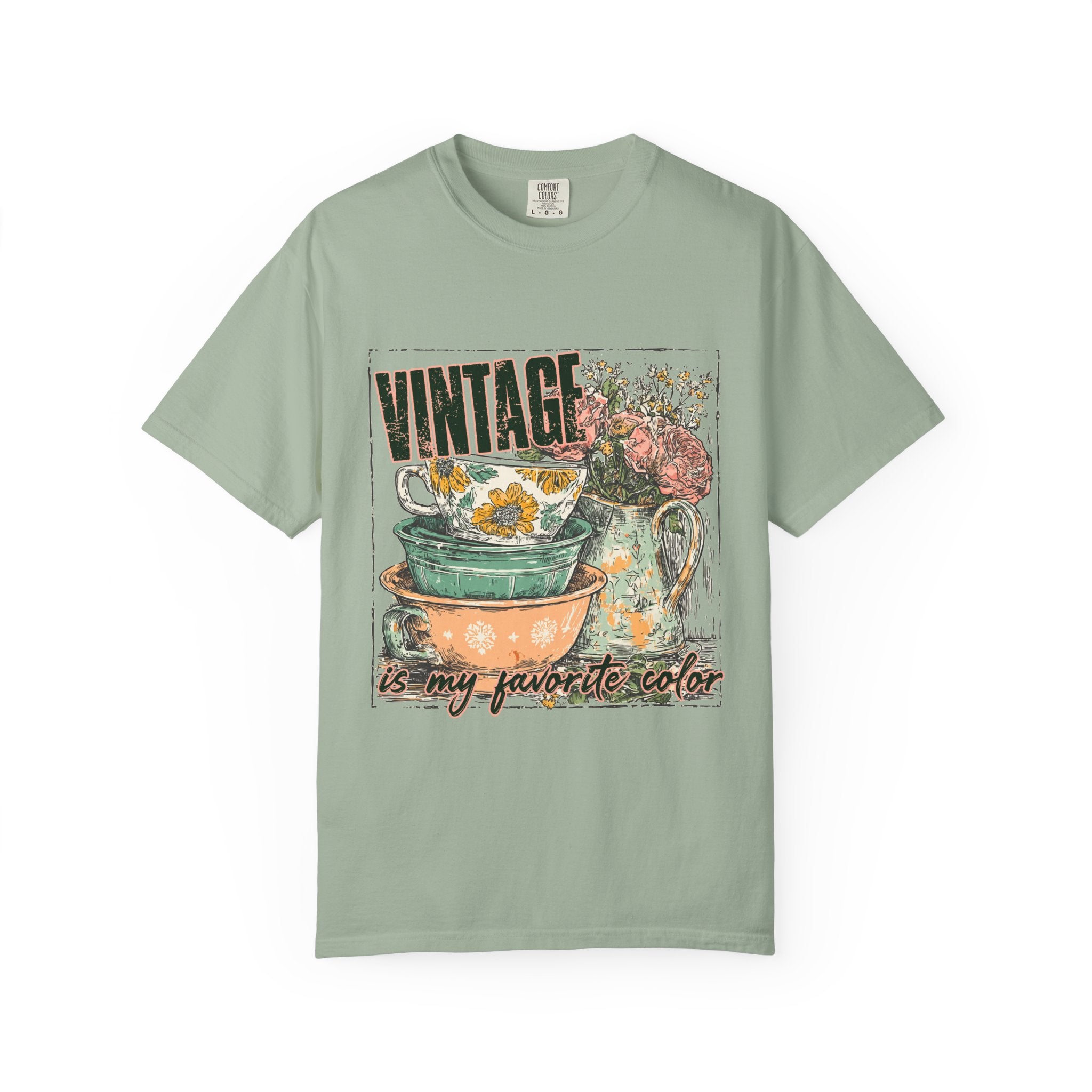 Vintage Teacup T-Shirt — "Vintage is my favorite color" Retro Floral Graphic Tee
