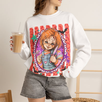 Chucky Horror Crewneck Sweatshirt — Retro Killer Doll Graphic
