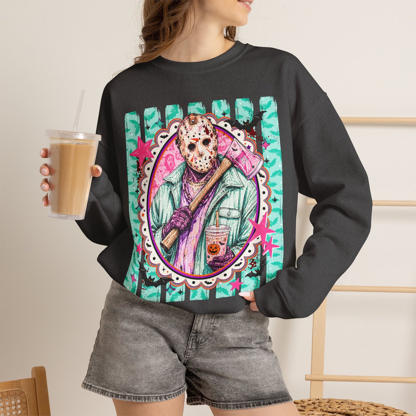 Crewneck Sweatshirt — Retro Jason Voorhees Portrait Graphic