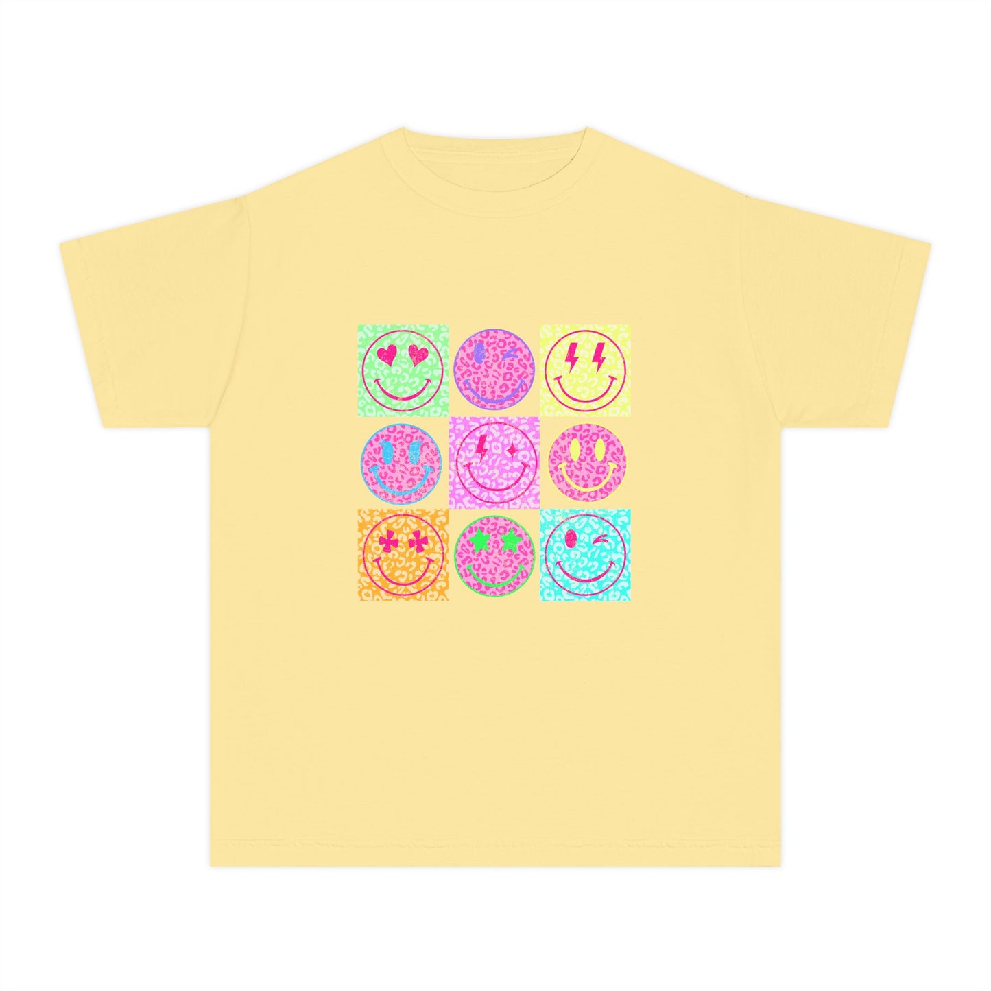 KIDS — Neon Smiley Grid Graphic T-Shirt