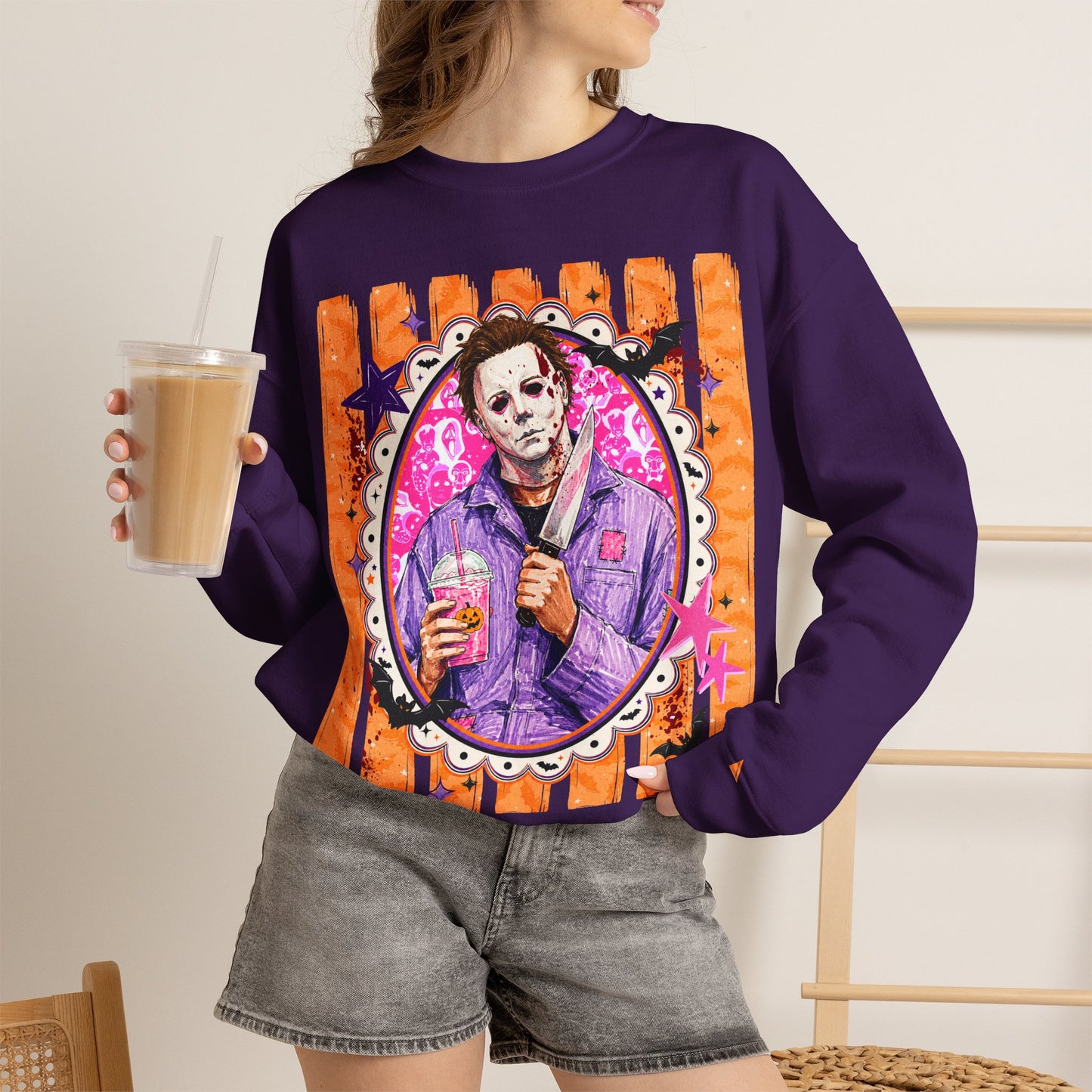 Horror Portrait Crewneck Sweatshirt — Retro Masked Slasher Design
