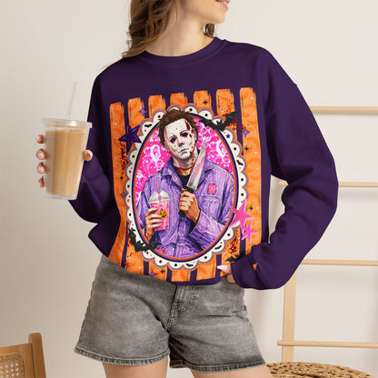 Horror Portrait Crewneck Sweatshirt — Retro Masked Slasher Design