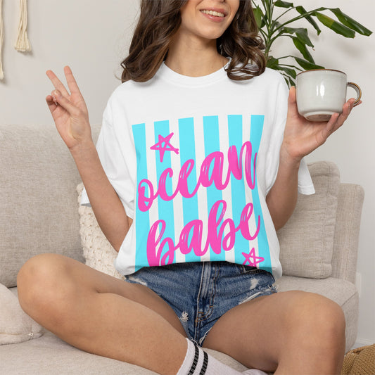 Ocean Babe T-Shirt — Retro Striped Beach Graphic Tee