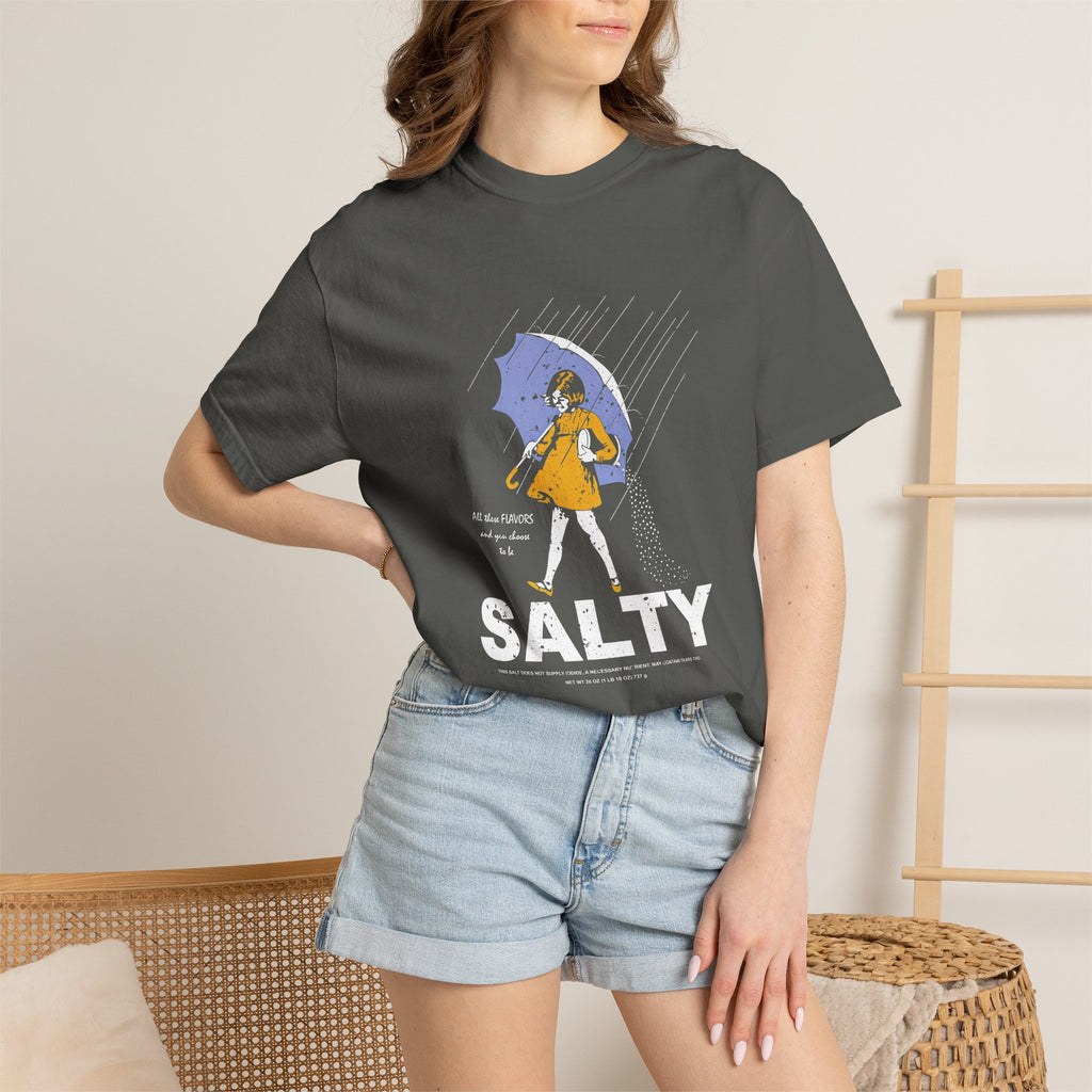 Salty Rain Graphic T-Shirt — Retro Girl with Umbrella