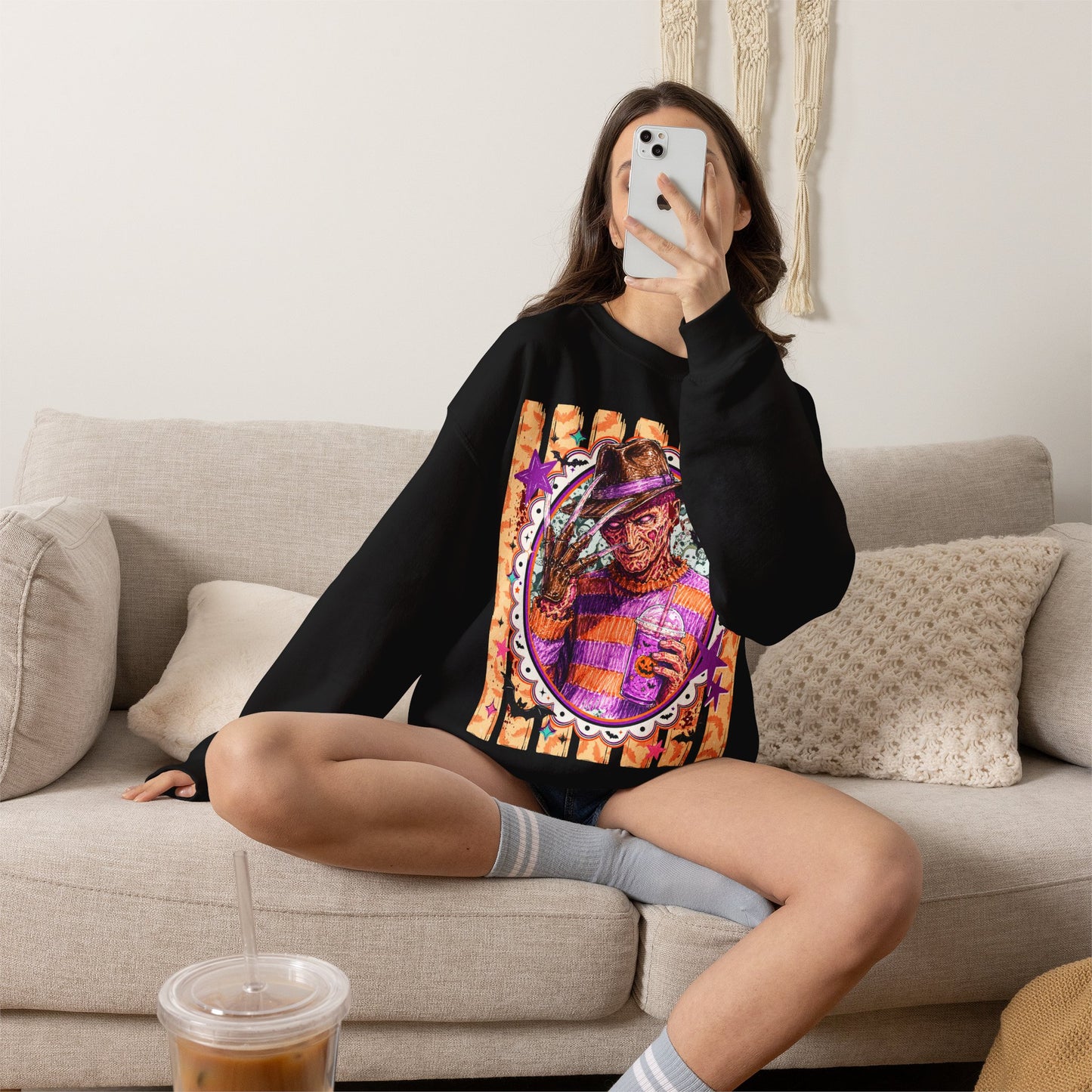 Horror Icon Sweatshirt — Colorful Freddy Krueger Portrait Crewneck
