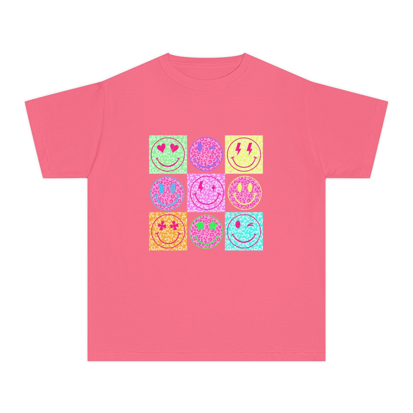 KIDS — Neon Smiley Grid Graphic T-Shirt