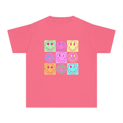 KIDS — Neon Smiley Grid Graphic T-Shirt