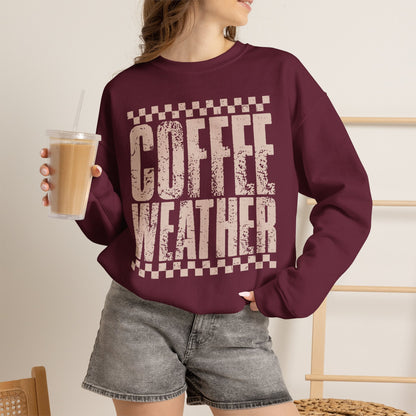 Coffee Weather Crewneck Sweatshirt — Vintage Coffee Vibe Cozy Pullover