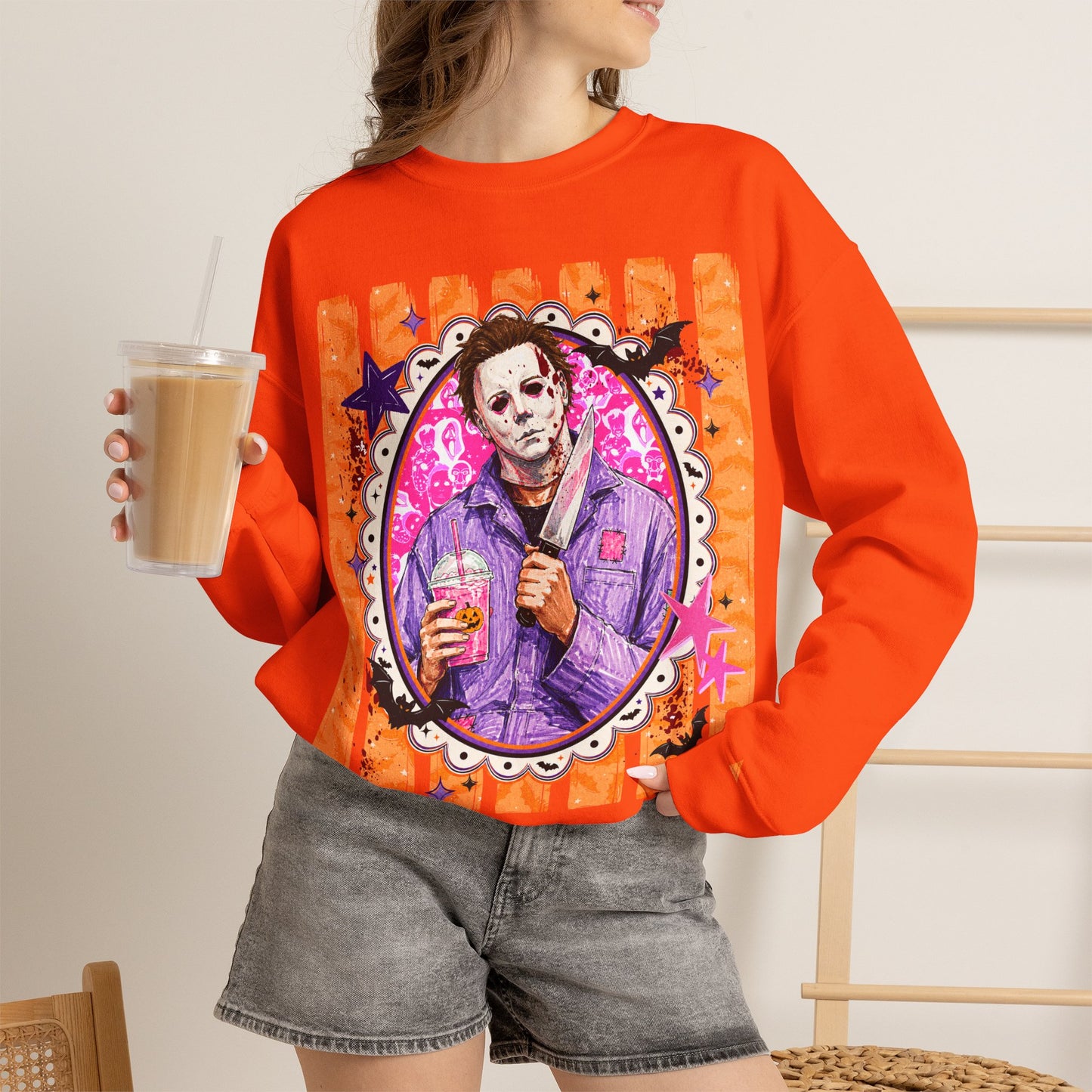 Horror Portrait Crewneck Sweatshirt — Retro Masked Slasher Design
