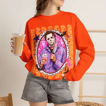 Horror Portrait Crewneck Sweatshirt — Retro Masked Slasher Design