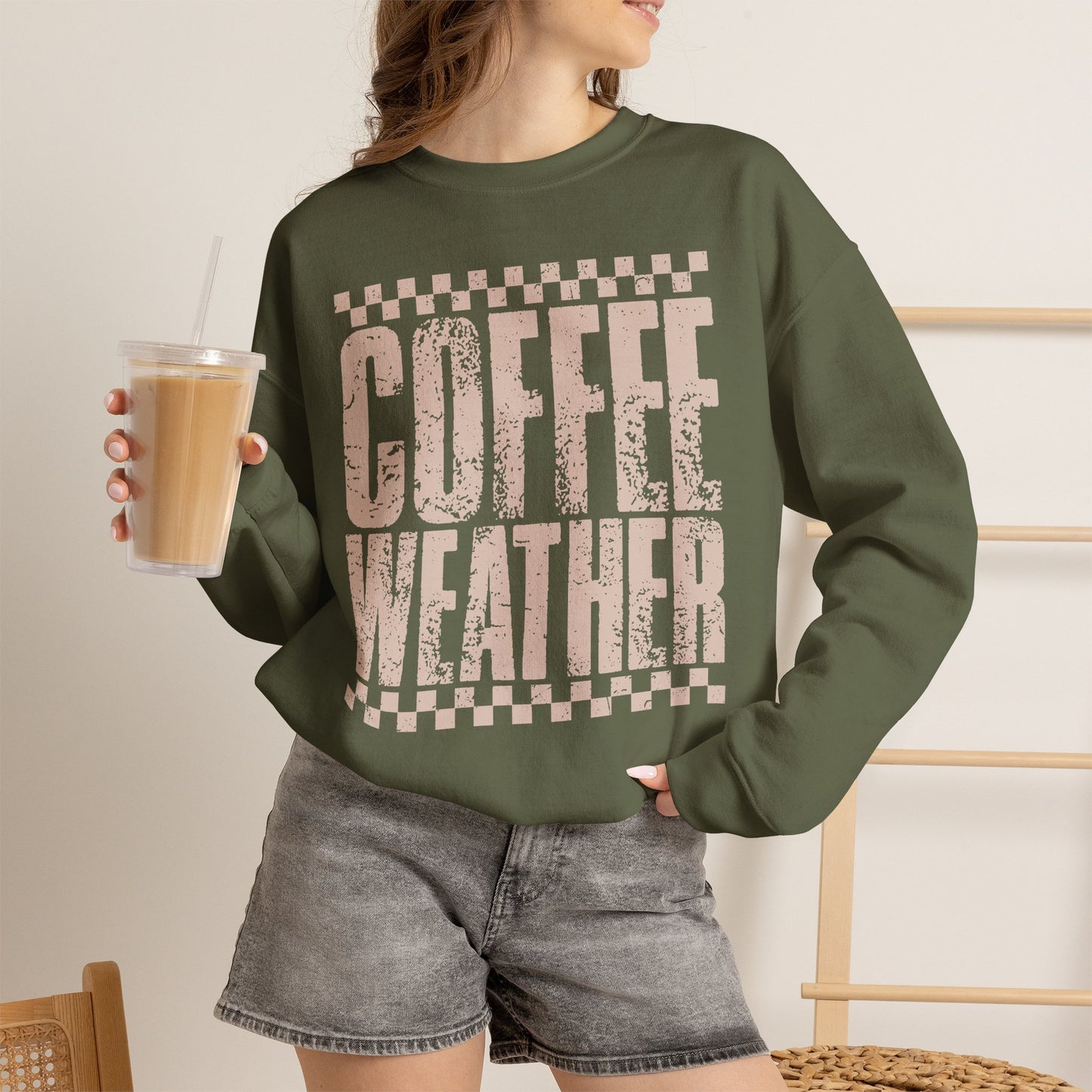 Coffee Weather Crewneck Sweatshirt — Vintage Coffee Vibe Cozy Pullover