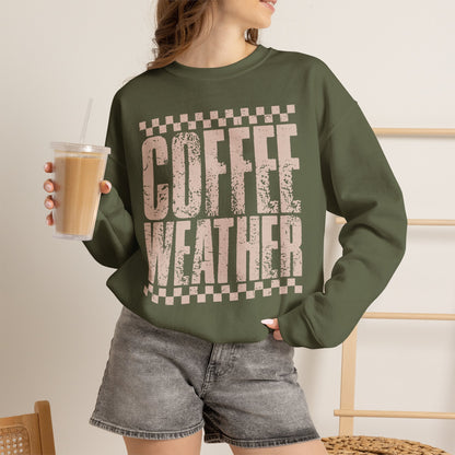 Coffee Weather Crewneck Sweatshirt — Vintage Coffee Vibe Cozy Pullover