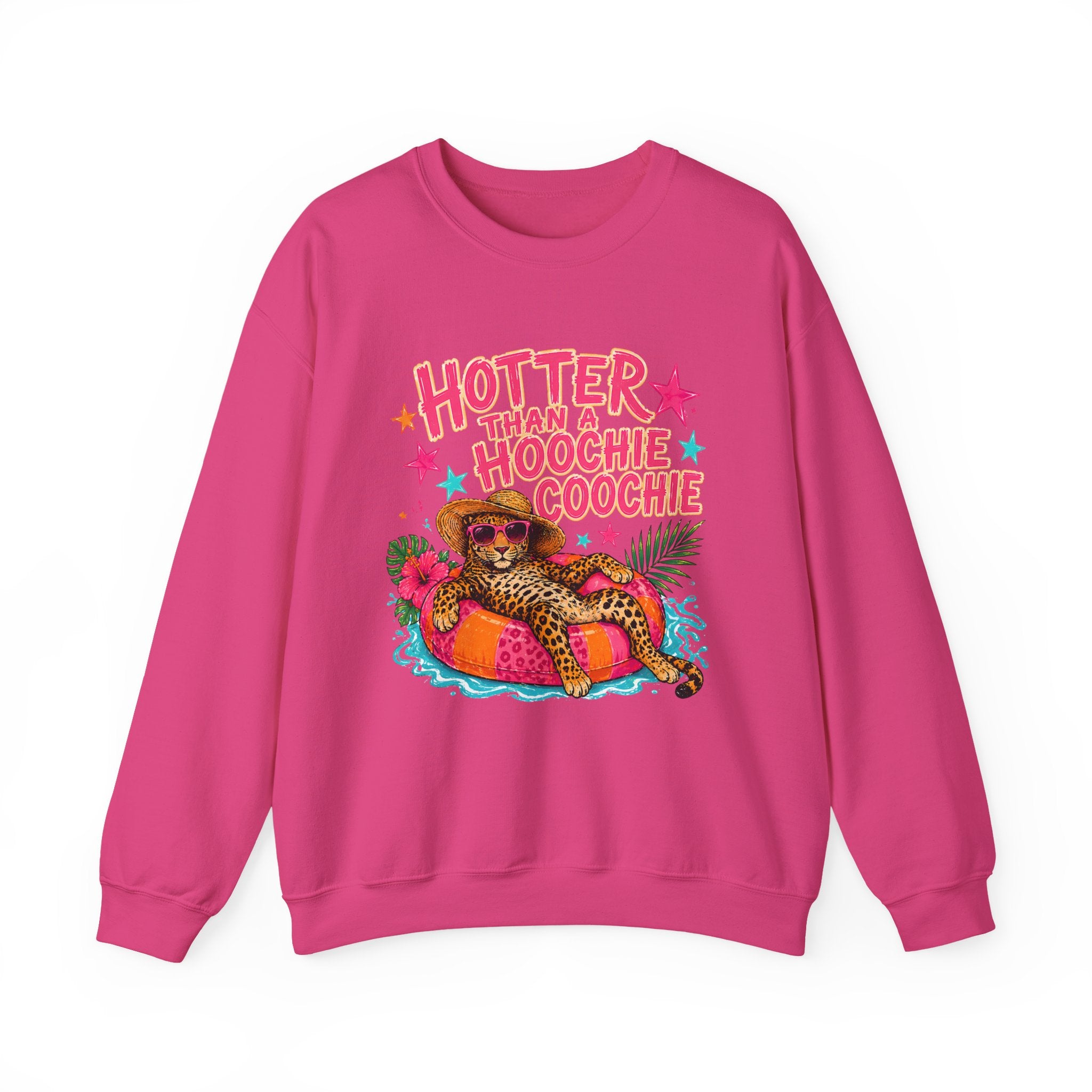 Sweatshirt - "Hotter Than a Hoochie Coochie" Leopard Pool Float Crewneck