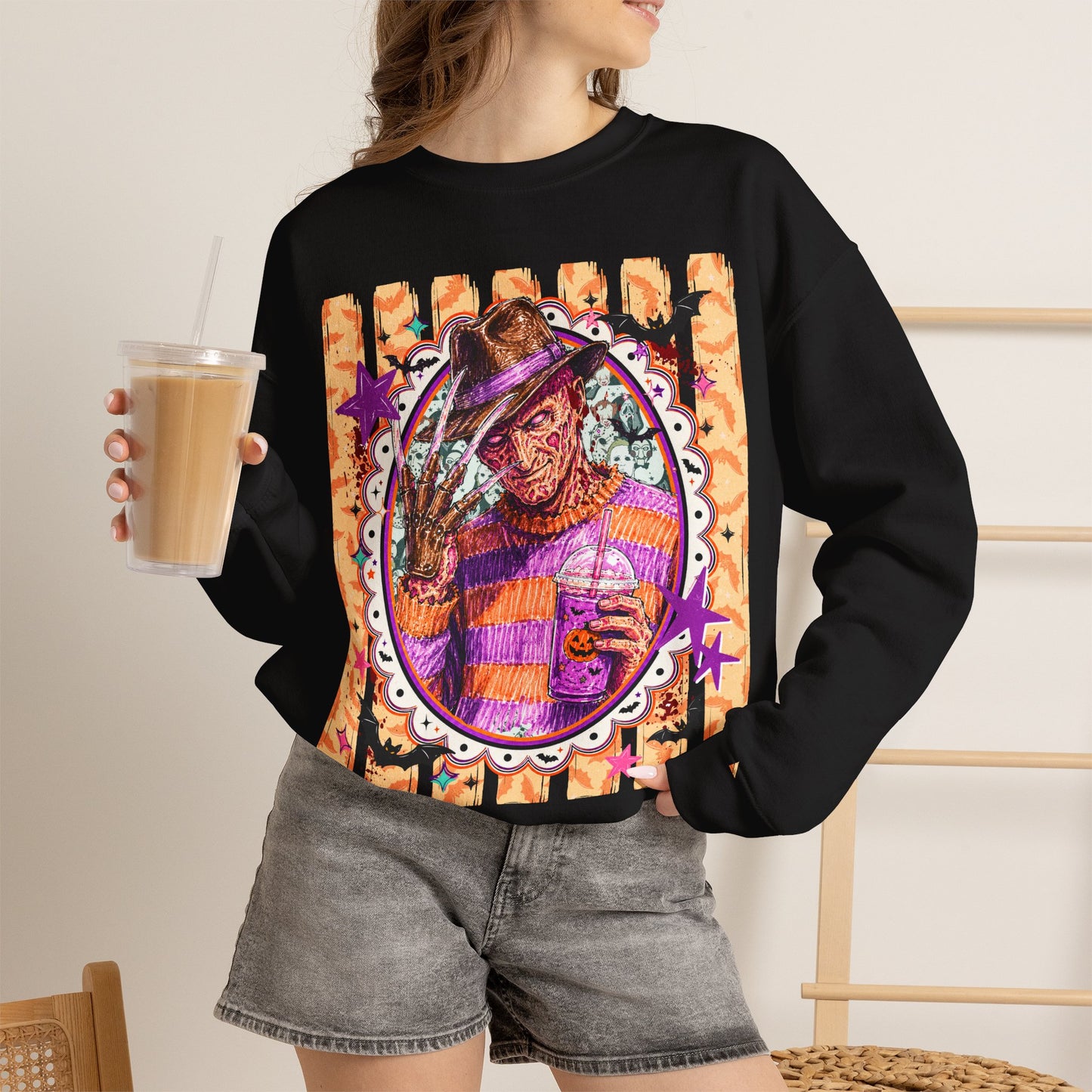 Horror Icon Sweatshirt — Colorful Freddy Krueger Portrait Crewneck