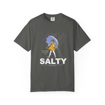 Salty Rain Graphic T-Shirt — Retro Girl with Umbrella