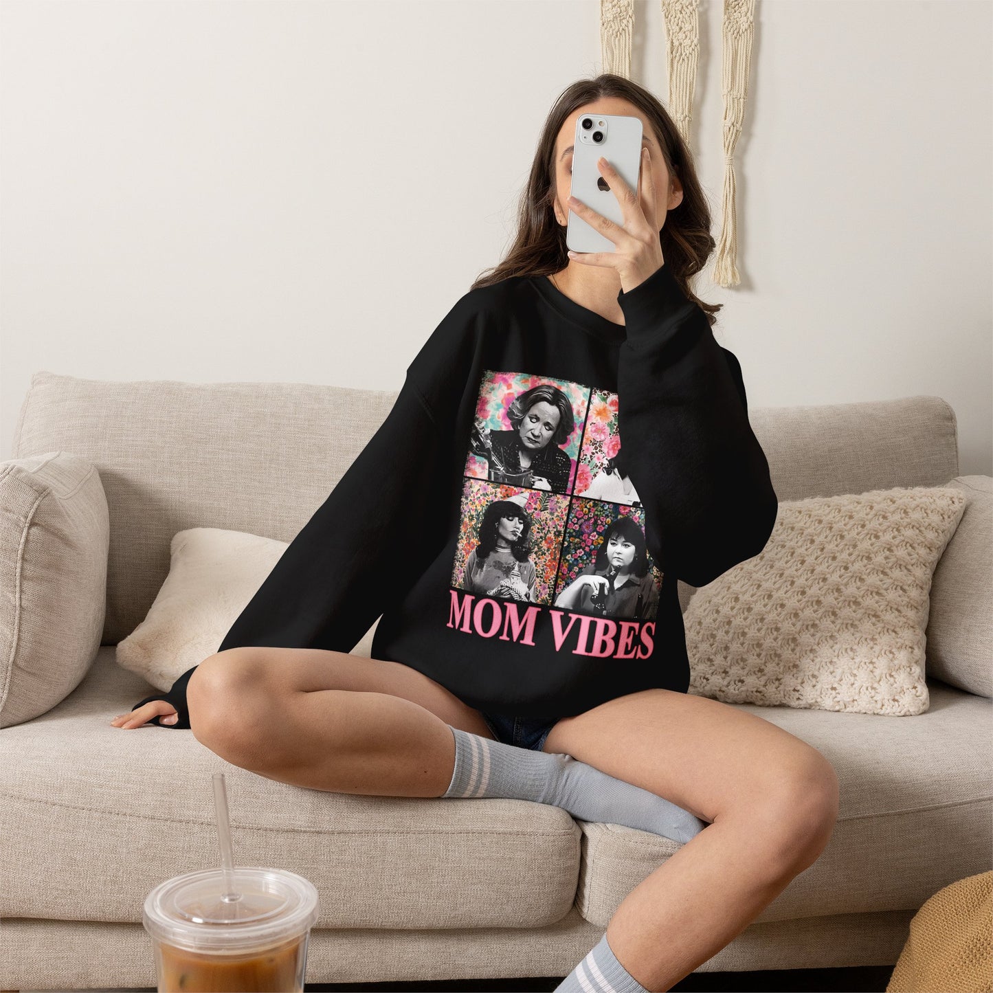 Mom Vibes Crewneck Sweatshirt — Retro Floral Mom Graphic Pullover