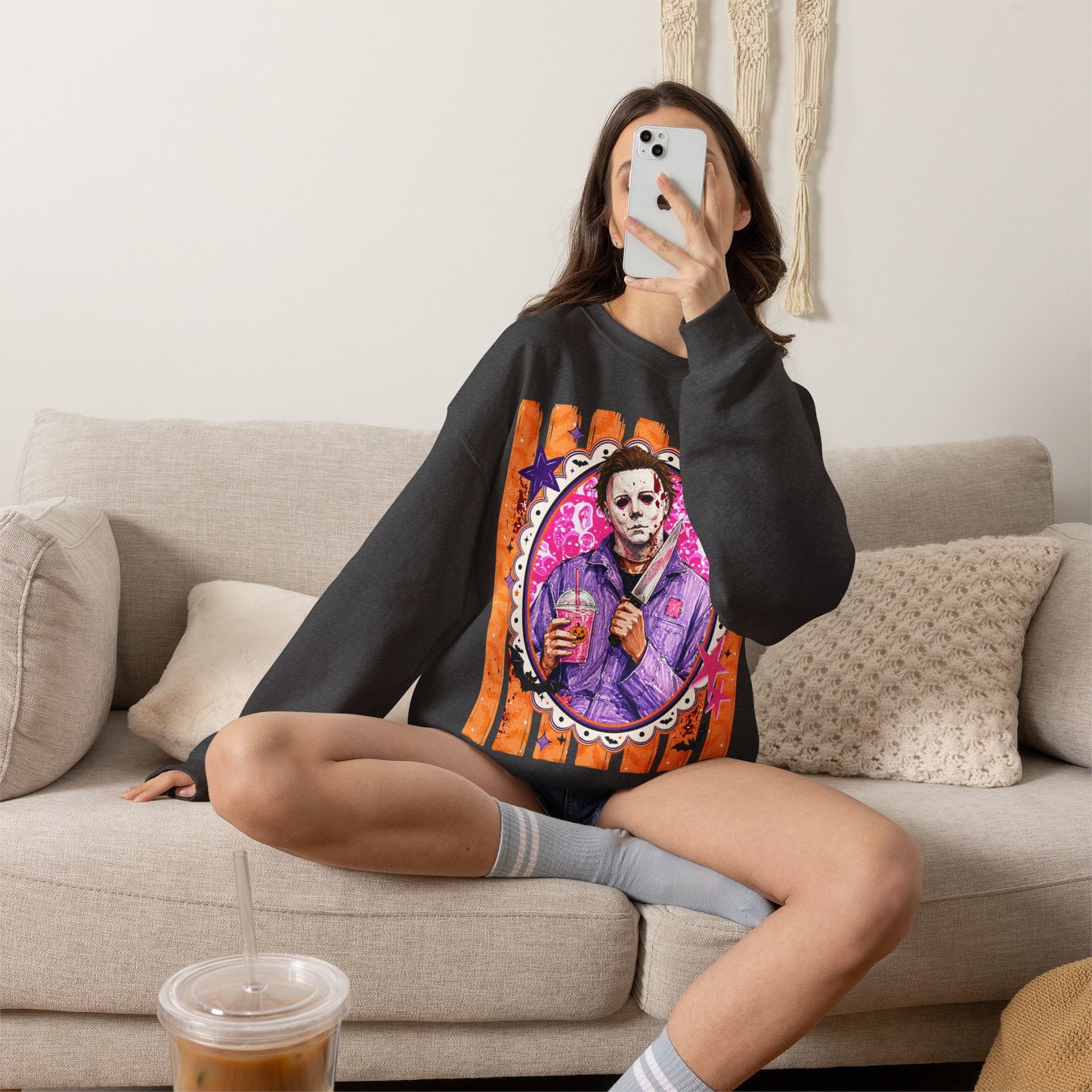 Horror Portrait Crewneck Sweatshirt — Retro Masked Slasher Design