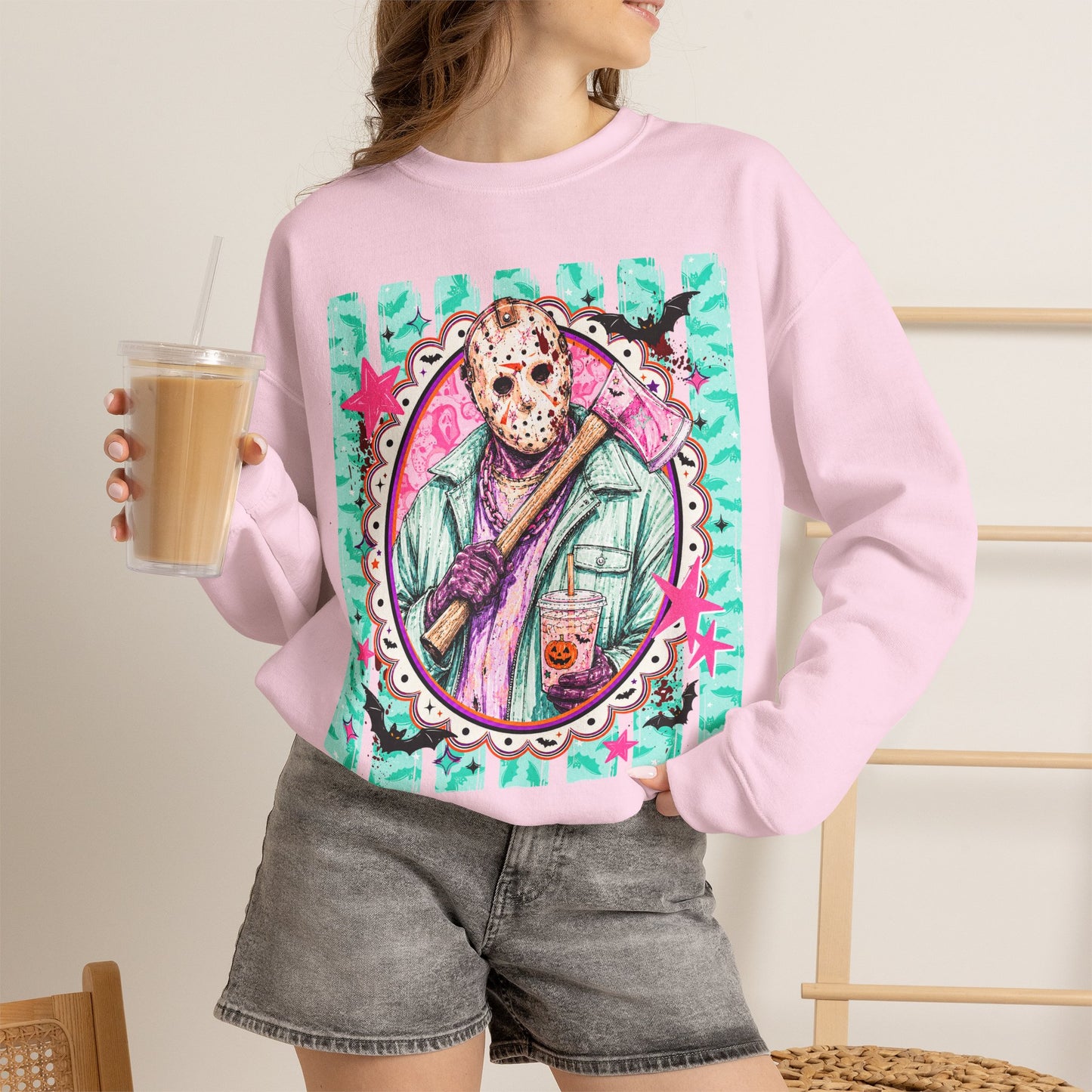 Crewneck Sweatshirt — Retro Jason Voorhees Portrait Graphic