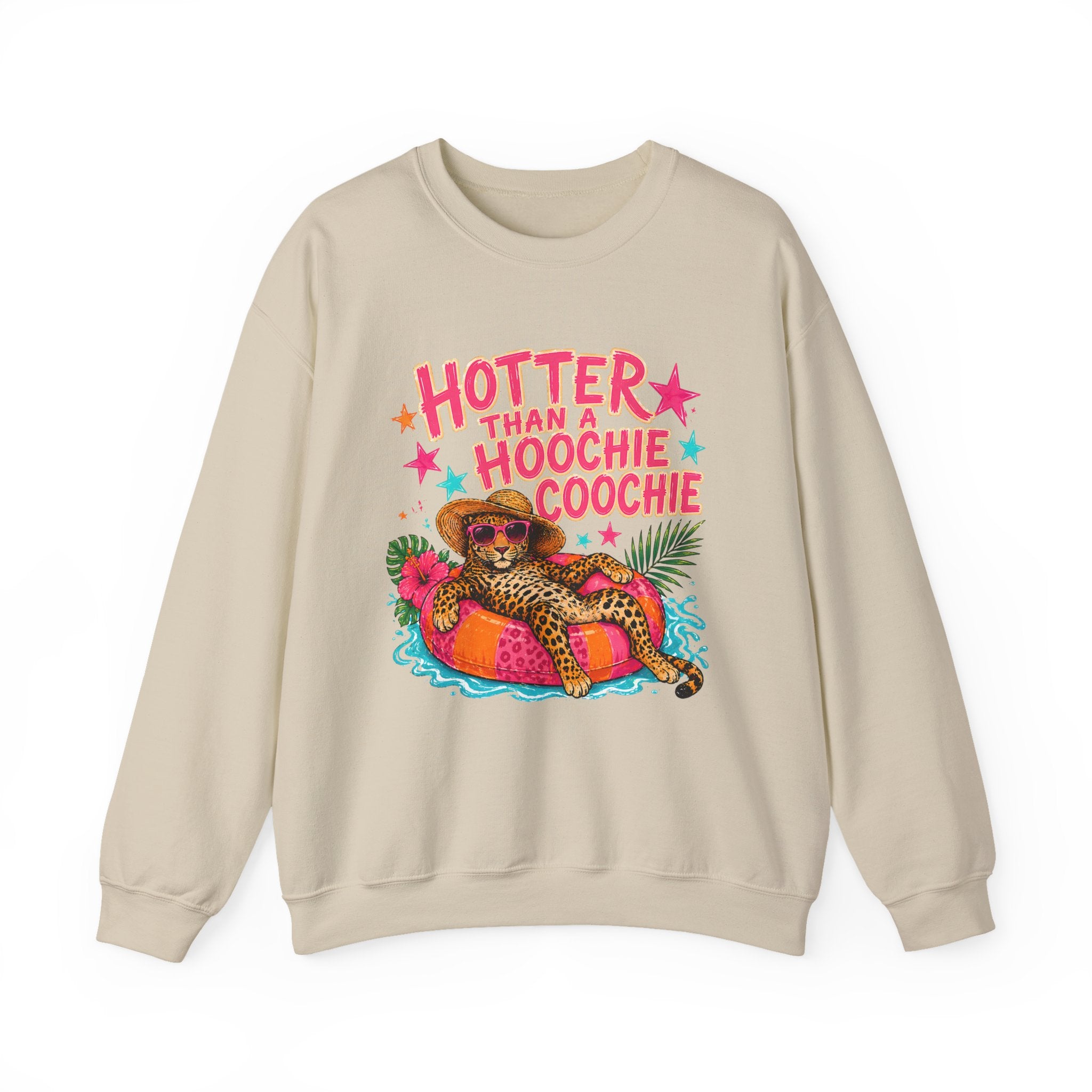 Sweatshirt - "Hotter Than a Hoochie Coochie" Leopard Pool Float Crewneck