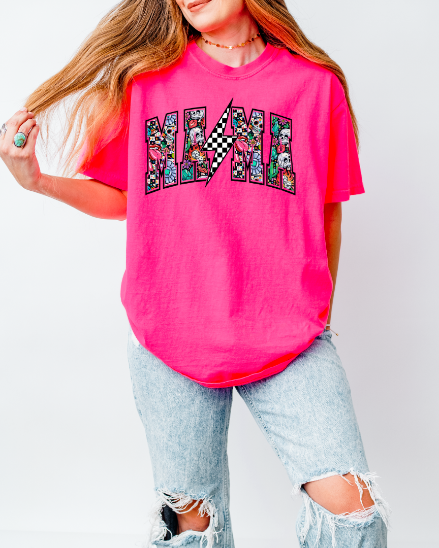 Miami Floral Lightning T-Shirt — Checkered Bolt Graphic Tee