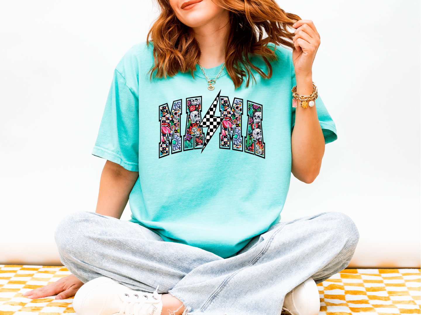 Miami Floral Lightning T-Shirt — Checkered Bolt Graphic Tee