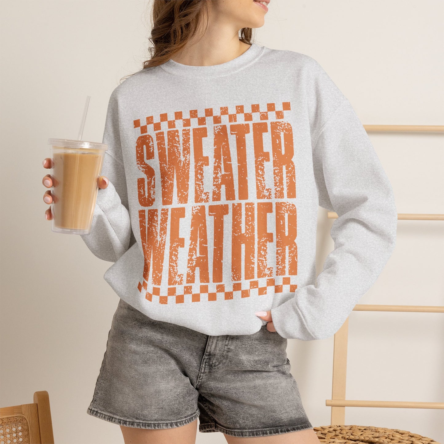 Sweater Weather Crewneck Sweatshirt — Retro Orange Fall Graphic