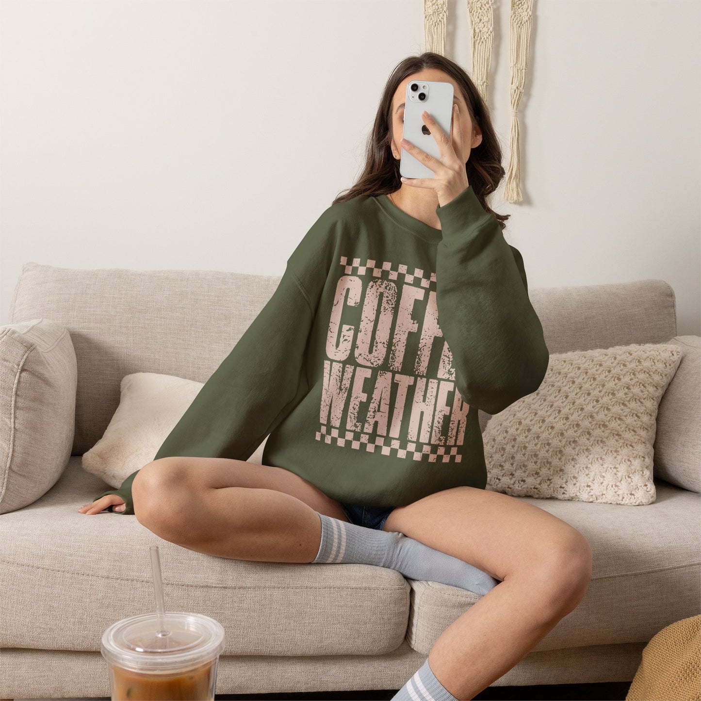 Coffee Weather Crewneck Sweatshirt — Vintage Coffee Vibe Cozy Pullover