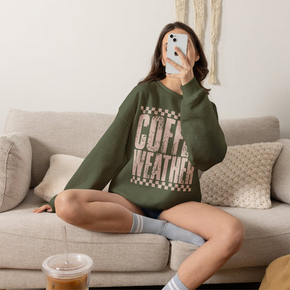Coffee Weather Crewneck Sweatshirt — Vintage Coffee Vibe Cozy Pullover