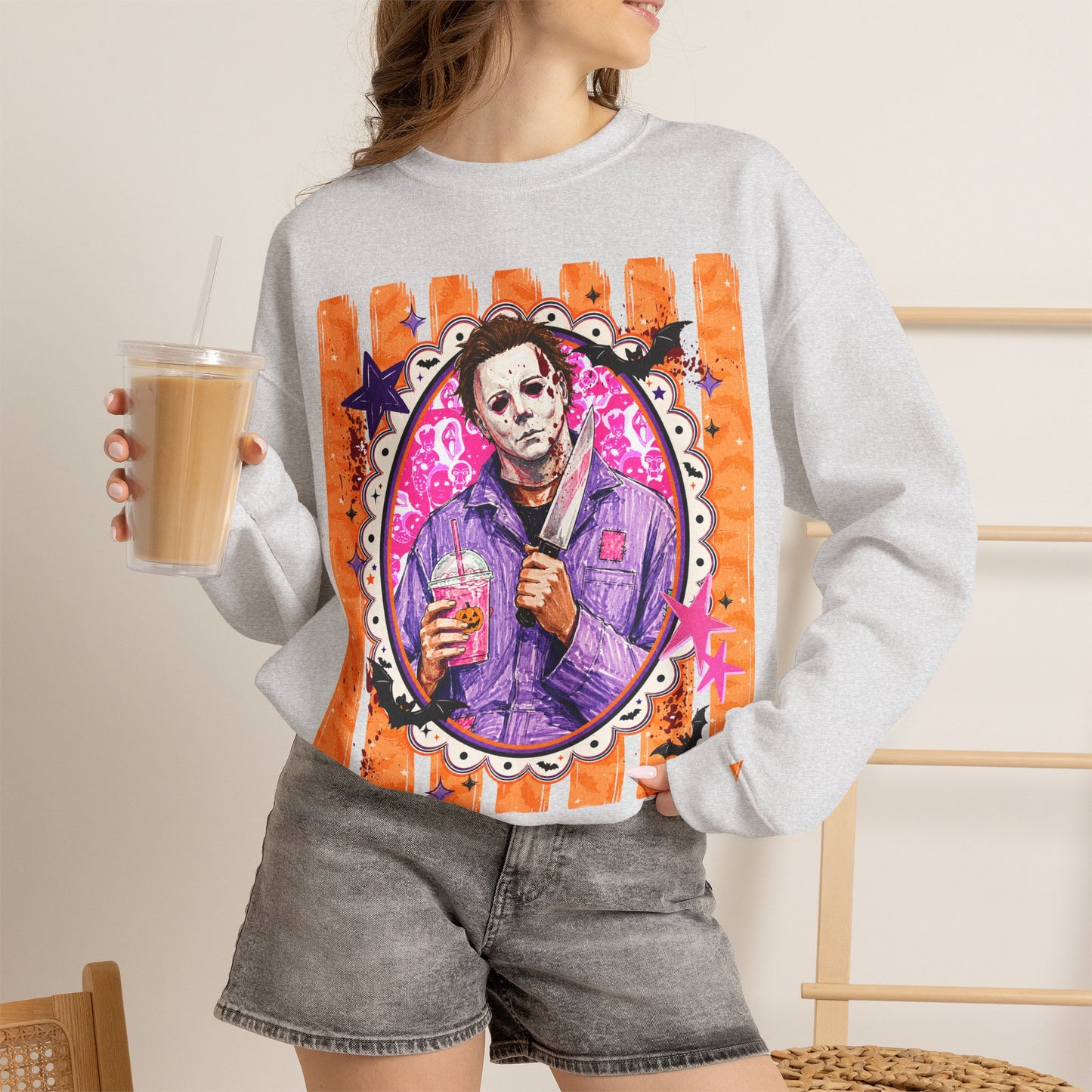 Horror Portrait Crewneck Sweatshirt — Retro Masked Slasher Design